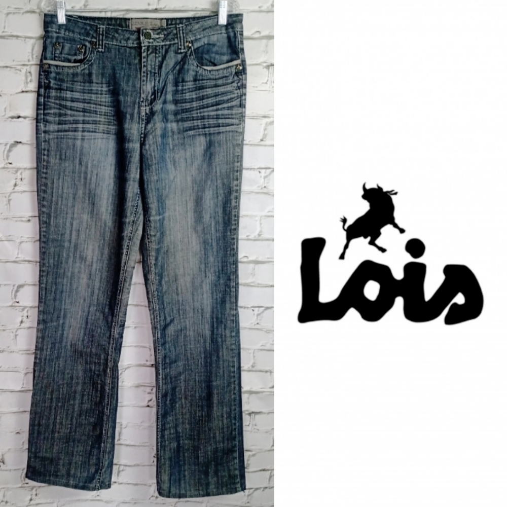LOIS Womens Relaxed Fit Distressed Denim Blue Jeans Size 10